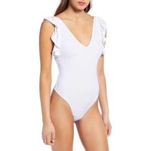 Leith Flutter Sleeve Sleeveless Bodysuit White 1X